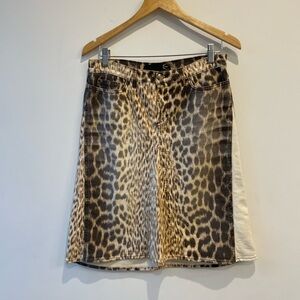 Just Cavalli Leopard Denim Midi Skirt - size 42